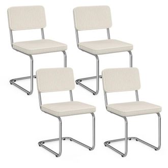 IDMarket Set di 4 sedie a sbalzo NAHE in velluto a coste beige con gambe in metallo