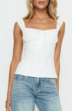 Princess Polly Garconne Textured Lace Trim Cotton Top in White at Nordstrom, Size 10