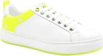 MCM Womens White Leather Neon Green Logo Trim Low Top Sneaker (37 EU / 7 US)