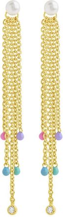 Sterling Forever 14K Gold 2.25Mm Pearl Delmare Enamel Dangle Earrings