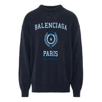 Balenciaga College Crest Crewneck Sweatshirt Navy 696226T32394640