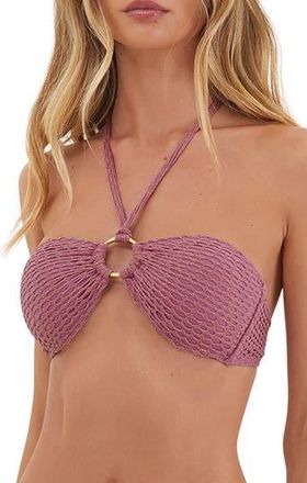 Vix Solid Ring Halter Tie Bandeau Bikini Top in Pink at Nordstrom Rack, Size X-Large