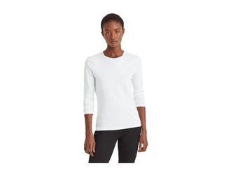 Lauren Ralph Lauren Cotton-Blend Long-Sleeve Top Womens Clothing White : LG, Elastane/Cotton