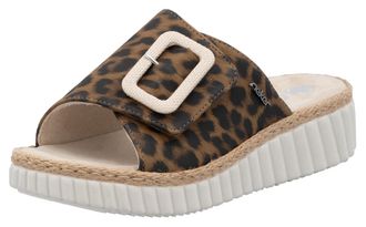 Rieker Pantolette RIEKER, Damen, Gr. 39, braun (leo), Lederimitat, animal-print, Schuhe Pantolette, Sommerschuh, Strandschuh, Urlaubschuh, Hausschuh mit Klet