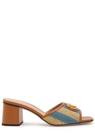 Valentino Garavani 60 Striped-raffia Leather Mules - Blue - 39 (IT39 / UK6)