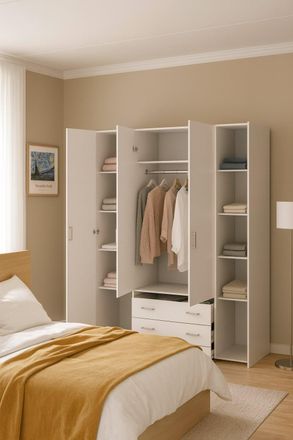 Dmora Armoire &Agrave; Quatre Portes Et Trois Tiroirs, Couleur Blanche, Dimensions 154 X 200 X 49 Cm - Dmora
