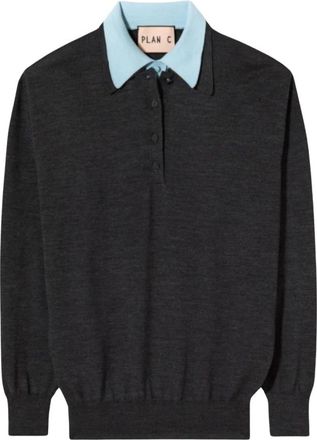 Plan C Polo Manica Lunga Doppio - Dames - Polos - Grijs - M - Tops