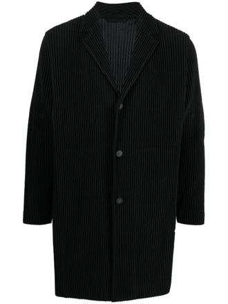 Homme Pliss&eacute; Issey Miyake ribbed single-breasted coat - Black