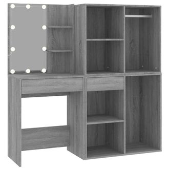 Berkfield Home LED Dressing Table with Cabinets Grey Sonoma Engineered Wood