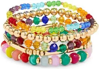 Nordstrom Rack Set of 5 Mixed Bead Bracelets in Red Multi- Gold at Nordstrom Rack