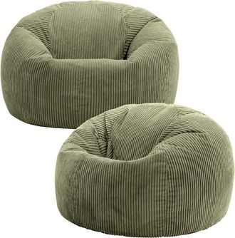 Icon Brand Set de 2 pufs de pana verde salvia