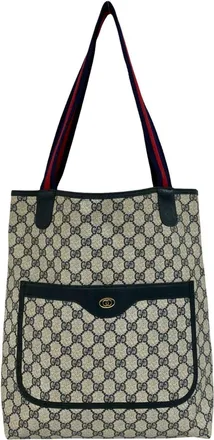 Gucci Navy Red Color Leather Pvc Shoulder Bag Tote Bag (Pre-Owned)