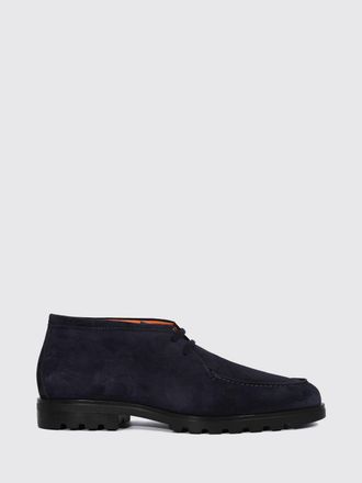 Santoni Polacchino in pelle scamosciata blu con chiusura stringata e suola dentellata