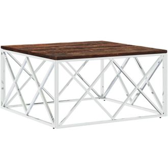 vidaXL Tavolino Salotto in Acciaio Inox e Legno Massello di Recupero - Vidaxl