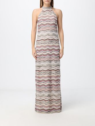 Missoni Zig-Zag Pattern Lurex Slim Fit Long Dress with Halter Neck
