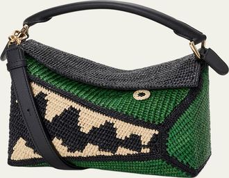 Loewe x Paulas Ibiza Puzzle Croc Raffia Top-Handle Bag
