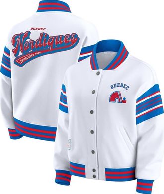 WEAR by Erin Andrews Womens WEAR by Erin Andrews White/Blue Quebec Nordiques Full-Snap Fleece Sweatshirt Jacket at Nordstrom, Size Xx-Large