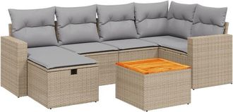 vidaXL Juego De Sof&aacute;s Jard&iacute;n Con Cojines Beige Mezcla 7 Pzas Rat&aacute;n Pe Vidaxl