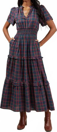 Sugarlips Miley Plaid Palmer Tiered Dress In Navy Multi