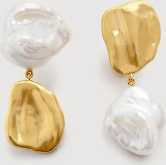 Monica Vinader Gold Amy Powney Keshi Pearl Large Drop Earrings Pearl