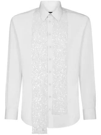 Dsquared2 sequinned draped-detail shirt - men - Cotton/Polyester - 50 - White