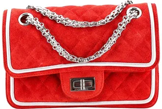 Chanel Red/Silver Suede Quilted Leather Reissue 2.55 Flap (Authentic Pre-Loved)