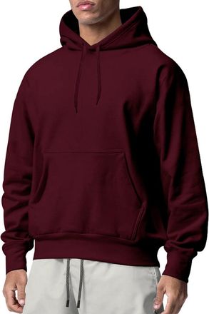 Generic Mens Plain Loose Fit Hooded Sweatshirt Crew Neck Ribbed Cuff Fleece Lining Pullover with Drawstring & Kangaroo Pocket Casual Tops Simple Basic Hoodie 