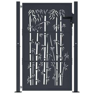 Berkfield Home Beautiful Garden Gate Anthracite 105x155 cm Steel Bamboo Design in Dark Grey