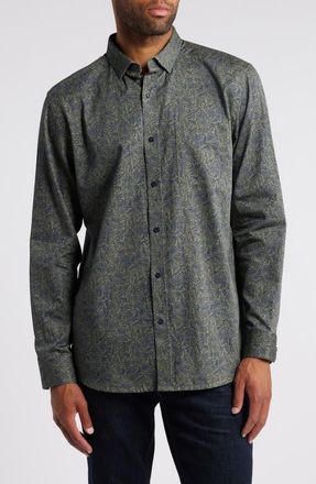 Johnston & Murphy Foliage Print Button-Up Shirt in Olive at Nordstrom, Size Small