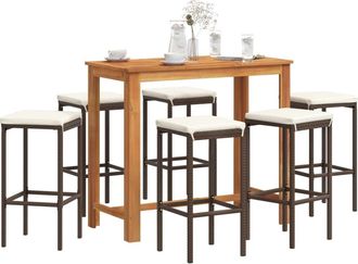 vidaXL Mesa Y Taburetes De Jard&iacute;n 7 Pzas Madera Acacia Rat&aacute;n Pe Marr&oacute;n Vidaxl