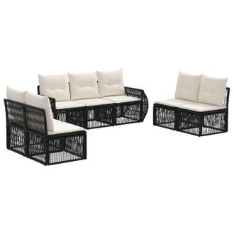 vidaXL Conjunto De Sof&aacute;s De Jard&iacute;n 7 Pcs Negro Y Blanco Crema Vidaxl