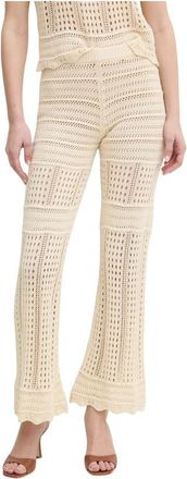Twinset Crochet-Constructie Broek - Dames - Wijde Broeken - Beige - S - Katoen - Broeken