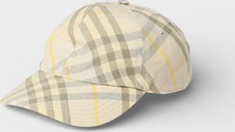 Burberry Mens Burberry Linen Check Baseball Cap Beige Yellow - Size: S