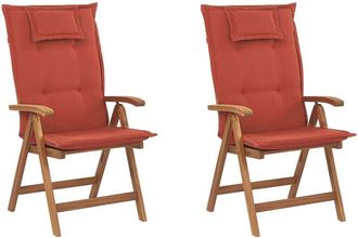 Beliani Beliani - Rustic Set of 2 Garden Chairs Light Acacia Wood Folding Red Cushions Java