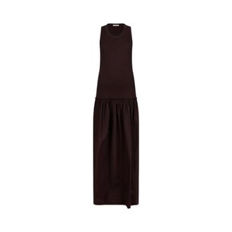 Liu Jo Lange Jersey Jurk met Uitsparingen aan de Zijkant - Dames - Maxi kleedjes - Bruin - M - Katoen - Kleedjes
