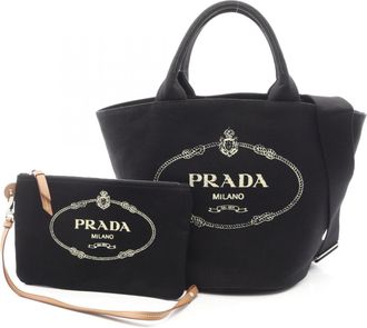 Prada Canapa Black Canapa Handbag Tote Bag (Pre-Owned)