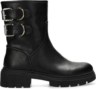 Mexx Sya Rami Buckle Platform Boots - Dames - Enkellaarsjes - Zwart - 36 EU - Leer - Schoenen