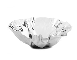 Classic Touch 12.5 Round Stainless Steel Wavy Design Serving Bowl