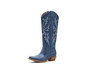 Frye and Co. Irlene Tall Deco Stitch Cowboy Womens Boots Denim Blue : 8.5 M, Suede