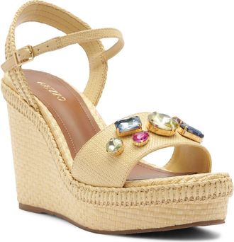 Arezzo Georgina Platform Wedge Sandal in Palha at Nordstrom, Size 5.5