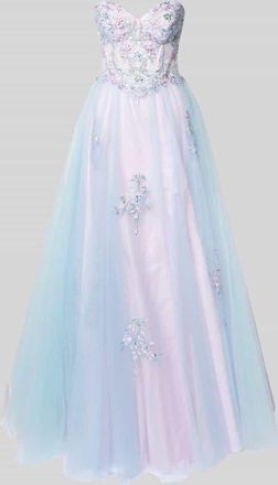 Unique Abenkleid aus T&uuml;ll mit Stitchings in Hellblau, Gr&ouml;&szlig;e 38