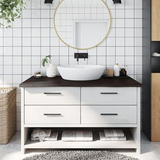 Berkfield Home Bathroom Countertop Dark Brown 100x60x(2-4) cm Treated Solid Wood in Grey