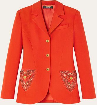 Versace Studded Single-Breasted Wool Crepe Jacket