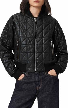AllSaints Carly Quilted Leather Bomber Jacket in Black at Nordstrom, Size 2 Us