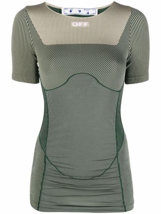 Off-white shiny seamless logo-knit fitted T-shirt - Green