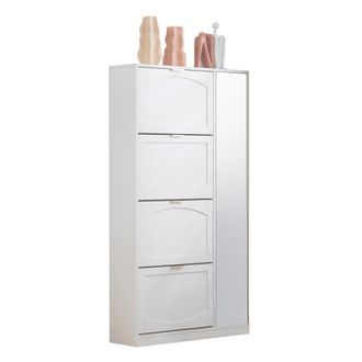 STILVORA Zapatero Con 4 Compartimentos Abatibles, Estantes Ajustables Y Puertas Con Espejo Para Entrada, En Tablero De Part&iacute;culas, Blanco, 80&times;24&times;147 Cm
