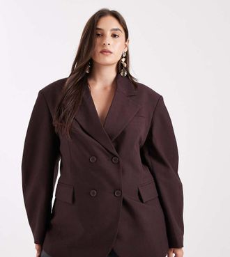 Asos Curve - Blazer doppiopetto sartoriale con maniche cocoon color cioccolato-Marrone