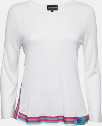 Emporio Armani White Knit Contrast Detail Top