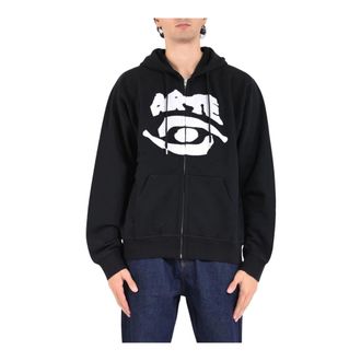 Arte Zip-throughs, male, Black, Size: 2XL Heavy Cotton Hoodie with Embroidered Logo