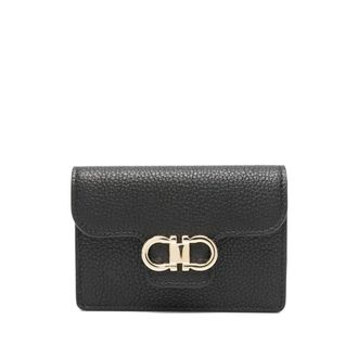Ferragamo Wallets & Cardholders, female, Black, Size: ONE SIZE Black Leather Wallet with Logo Plaque